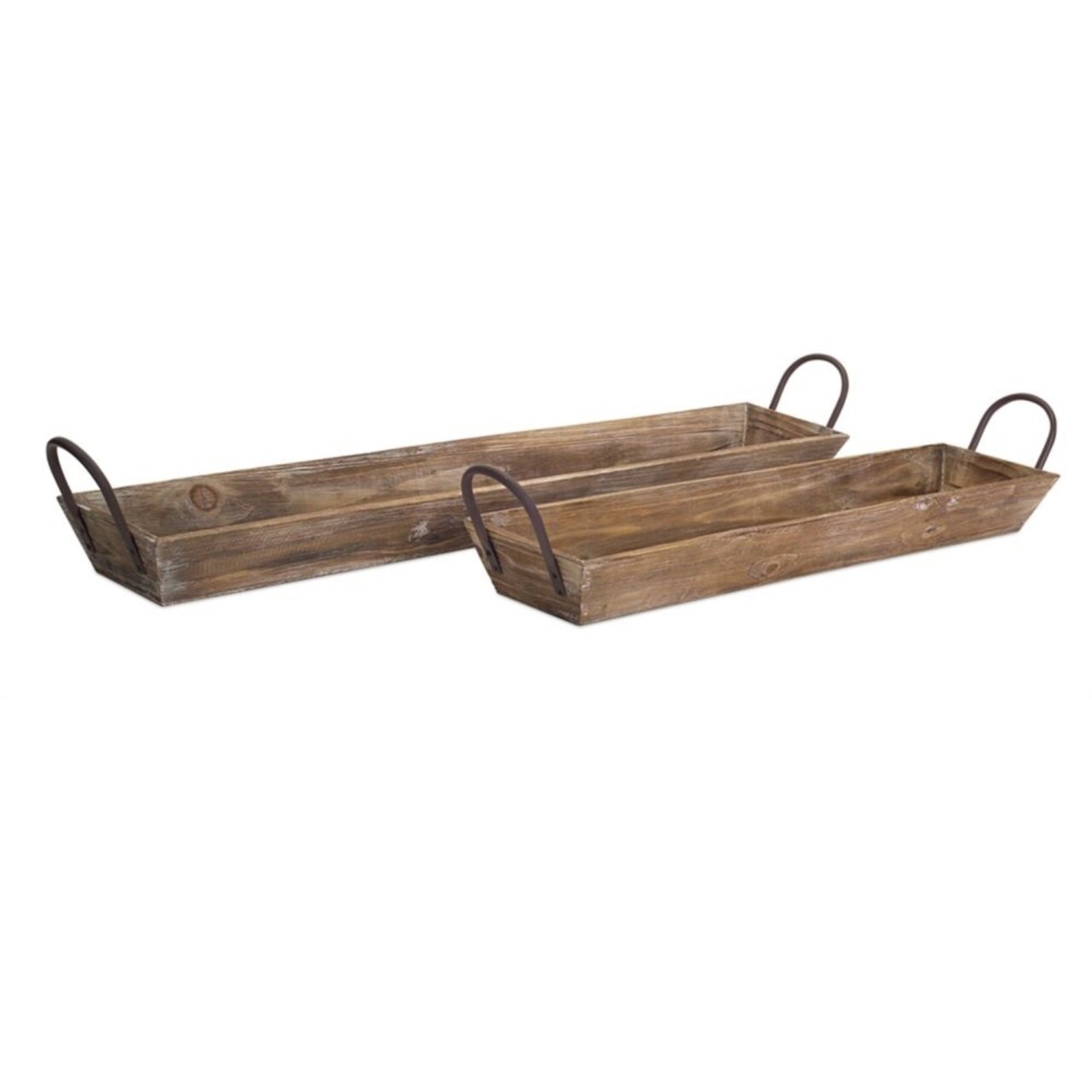 Melrose Wooden Rectangular Trays with Handle - 36.5" - Brown - Set of 2